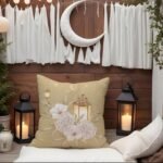 ⁦4 قطع غطاء وسادة من الكتان بنمط فوانيس هلال للاحتفال برمضان، مقاس 45x45 سم⁩ - الصورة ⁦2⁩