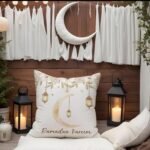 ⁦4 قطع غطاء وسادة من الكتان بنمط فوانيس هلال للاحتفال برمضان، مقاس 45x45 سم⁩ - الصورة ⁦3⁩