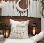 ⁦4 قطع غطاء وسادة من الكتان بنمط فوانيس هلال للاحتفال برمضان، مقاس 45x45 سم⁩ - الصورة ⁦4⁩
