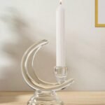 قطعة واحدة حامل شمعة من الزجاج البلوري الشفاف على شكل هلال