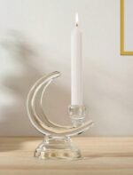 قطعة واحدة حامل شمعة من الزجاج البلوري الشفاف على شكل هلال