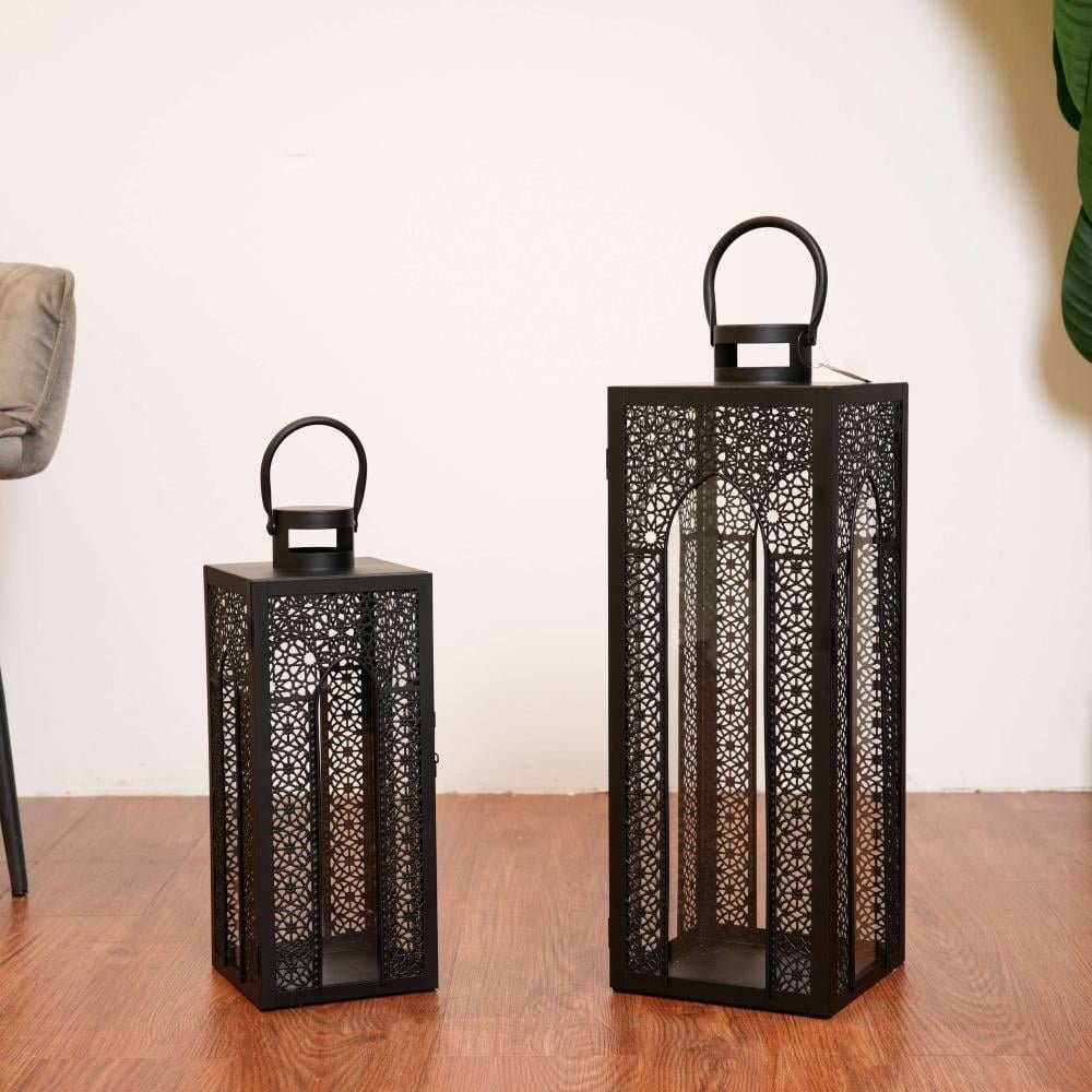 img_7707 فوانيس رمضان معدن بتصميم مزخرف لون اسود 2 قطعة - رمضان 2025 - الصورة 1