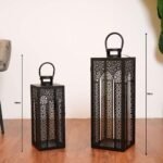 ⁦فوانيس رمضان معدن بتصميم مزخرف لون اسود 2 قطعة - رمضان 2025⁩ - الصورة ⁦2⁩