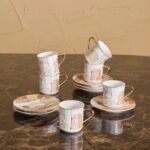 طقم أكواب كابتشينو وصحن من الخزف الصيني الجديد 6قطع - تمارا - 200 مل