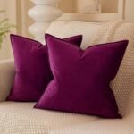غطاء وسادة مريح بحافة مخملية - اللون بنفسجي - مقاس 40*40
