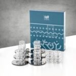 طقم شاي وقهوة 12 قطعة فضي وأبيض