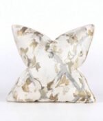 غطاء وسادة مربعة - من البوليستر مدمج الابيض وبيج  نمط نباتات وزهور 45*45