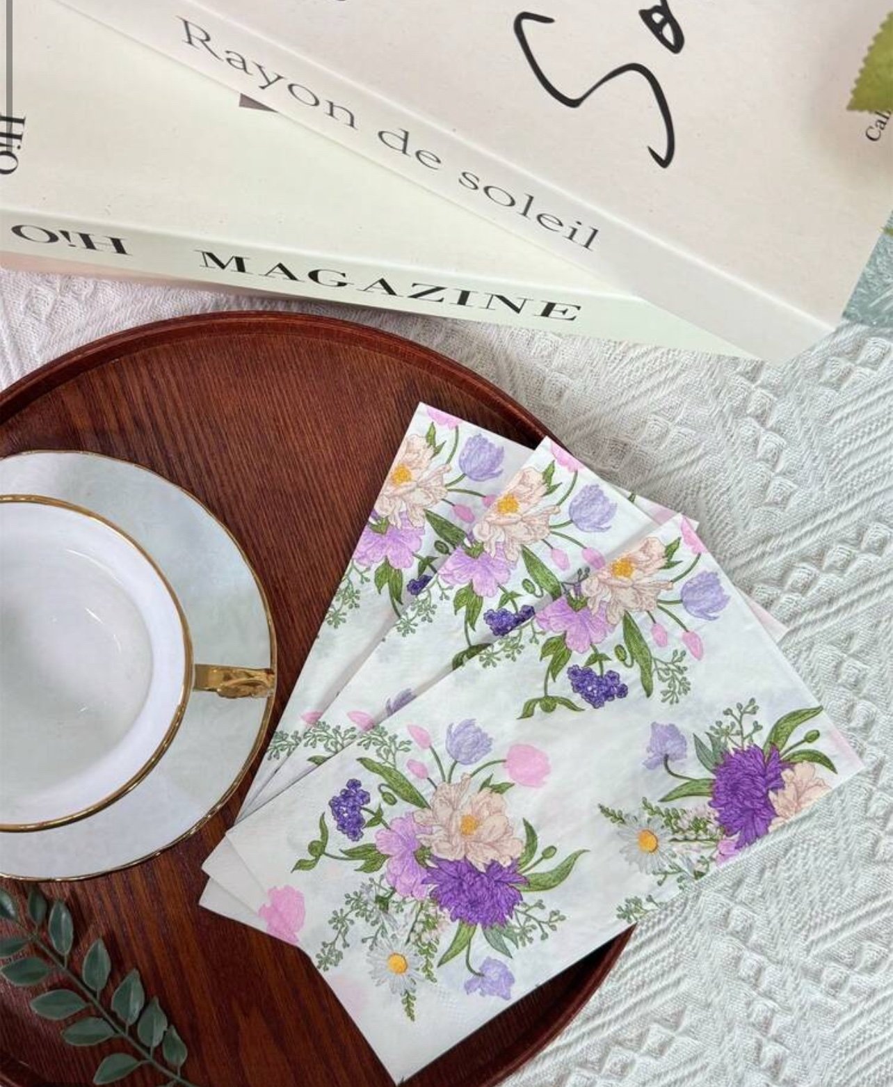 img_7799 طقم مناديل 20 قطعه ب ازهار بنفسجيه - الصورة 1