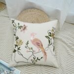 1 غطاء وسادة مطرز بالزهور والطيور علي قماش القطن - 30*50