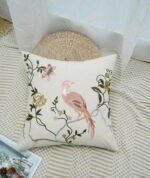1 غطاء وسادة مطرز بالزهور والطيور علي قماش القطن - 30*50