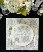 مناديل 20 قطعة - خضراء بطباعة زهرية