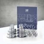 طقم شاي وقهوة 12قطعة - بنقشة سوداء وفضية