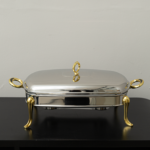 بوفي تقديم مستطيل - فضي مقابض ذهبي