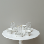 طقم 6 شاي 6 قهوة - حروف عربية بلون فضي