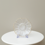 صحن تقديم زجاج نقش وردة بمقاس 16سم - حافة ذهبية