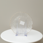 صحن تقديم زجاج بنقشة مزخرفة حجم متوسط مقاس21 سم - حافة ذهبية