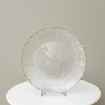 صحن عشاء زجاج دائري بمقاس27سم  - حافة ذهبي