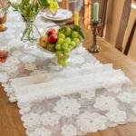 مفرش طاولة قماش زخرفي طويل ابيض - 45*160