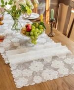 مفرش طاولة قماش زخرفي طويل ابيض - 45*160