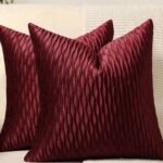 غطاء وسادة من الفلوت الناعم بنمط خط موجية بوهيمي عنابي اللون - 45*45