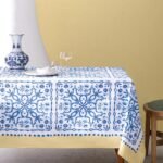 مفرش طاولة من قماش بولي قطن Ligny - أزرق / بيج - 150 × 200 سم