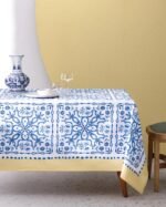 مفرش طاولة من قماش بولي قطن Ligny - أزرق / بيج - 150 × 200 سم