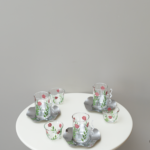 طقم 6 شاي 6 قهوة - فضي نقش ورود