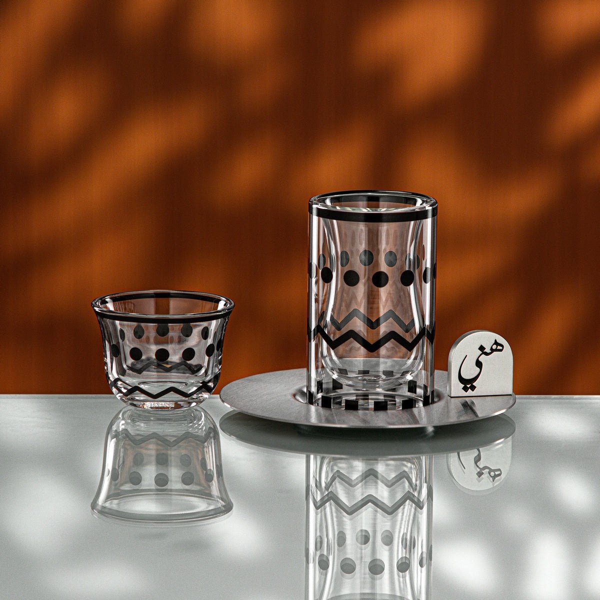 img_1584-7 طقم شاي وقهوة 12 قطعة - فضي مطفي وأسود - الصورة 1