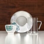 طقم شاي زجاج بوروسيليكات ستانلس ستيل وخزف 12 قطعة