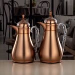 طقم ترامس زر ضغط 0.7 لتر + 1 لتر نحاسي غير لامع وشفاف