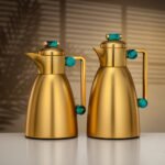 طقم ترامس 0.7 لتر و1 لتر ذهبي غير لامع وأخضر تيفاني